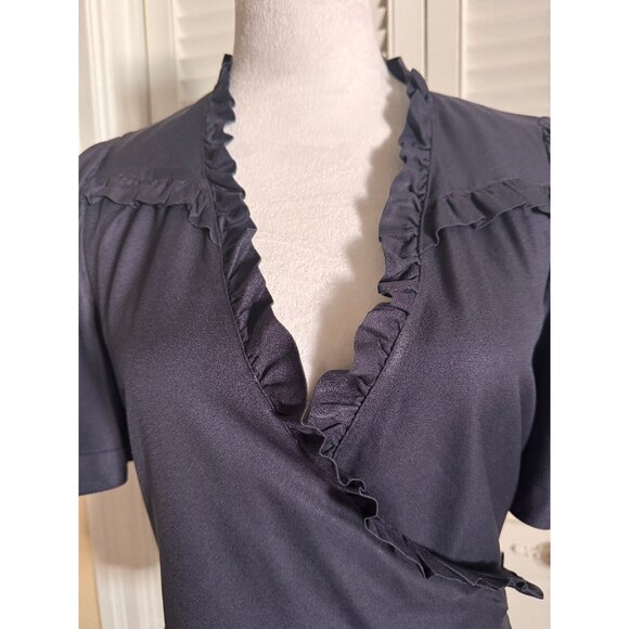 Marc Jacobs Womens Navy Silk Wrap Blouse Ruffle Trim Sz‎ 6 Office to Evening - Picture 3 of 14